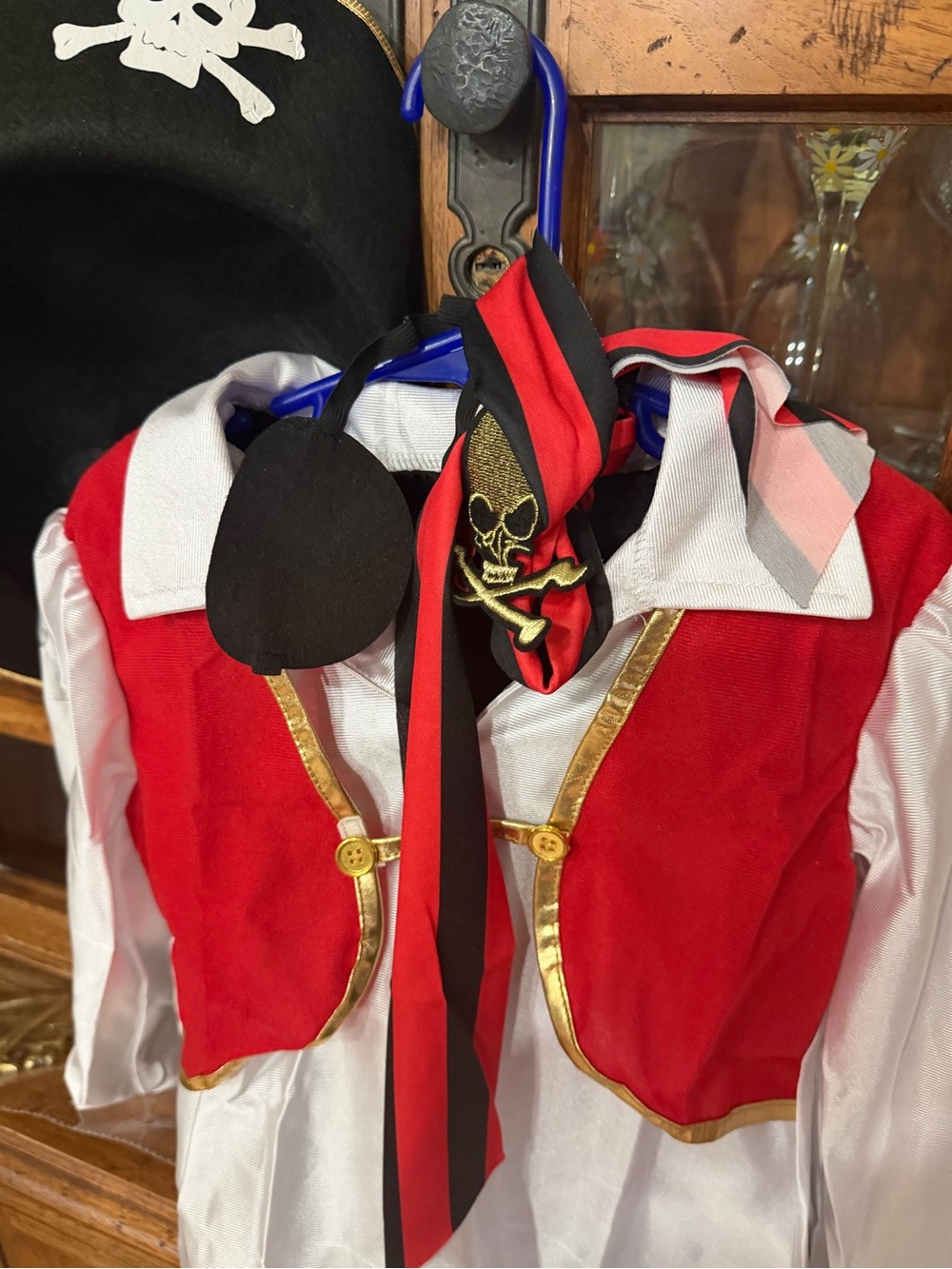 Source Unknown Red, White and Black Kids Pirate Costume with Skull Bandana